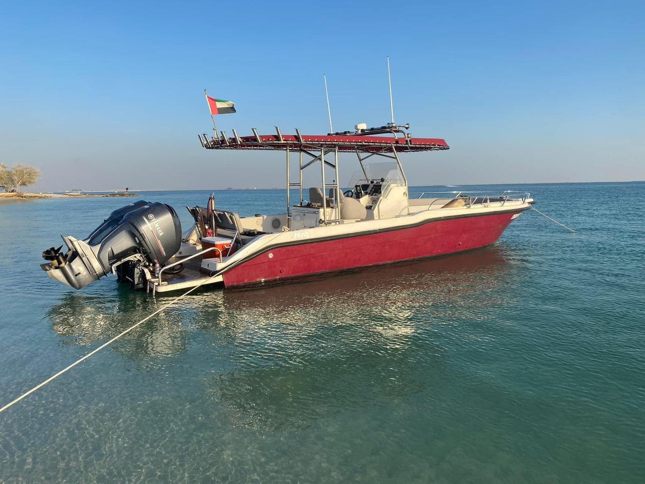 Poseidon charter boat near an island off Abu Dhabi